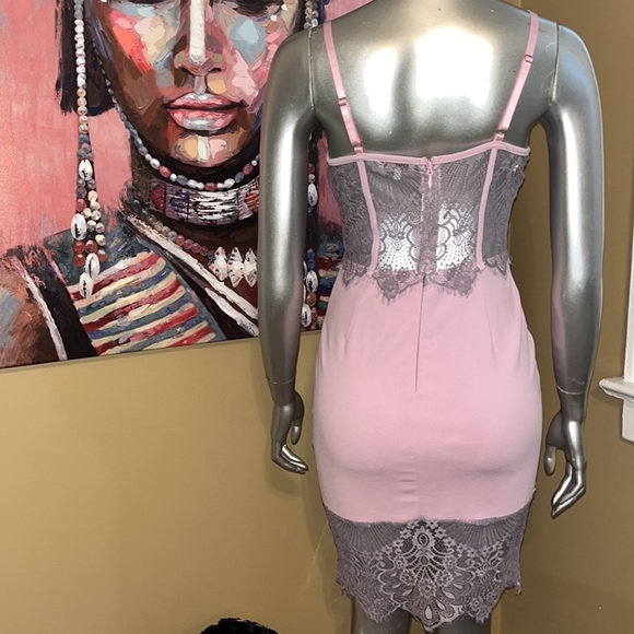 MadRag hand dyed lace bustier body con pink purple dress medium sheer cupped bra - Picture 6 of 12